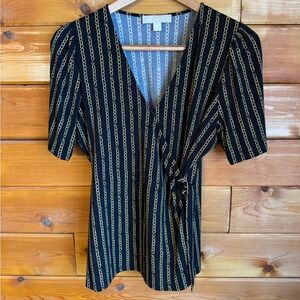 Michael Kors - black blouse with gold chain pattern and cinched adjustable waist